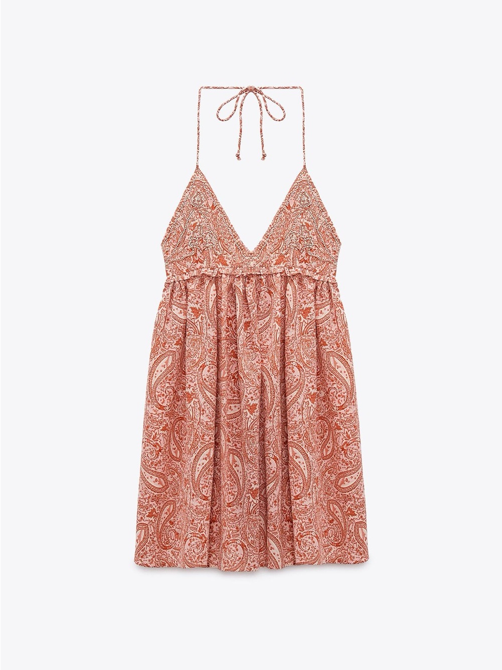 Zara Rust-Pink Paisley Halter Mini Dress